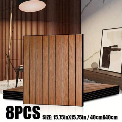 8pcs, Meoky, Thickened, 3D Stereoscopic Texture Grille Stripe Wallpaper, Self-Adhesive Instant Peeling And Sticking, Removable And Traceless, Retro Wood Grain Texture, Background Plate Wall Sticker, Background Wall Decoration, Suitable For TV Background, Bedroom Background, Entrance Sofa Background, Easy Operation, One Person Can Easily Complete, Very Suitable For DIY Projects