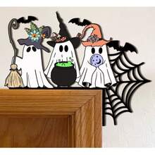 1 szt. Dekoracja na drzwi na Halloween, dekoracja narożnika drzwi, pajęczyna, czarownica, żółty księżyc, nawiedzony dom, ptak, świeca, szkielet, pajęczyna, czarownica, upiorne drzewo halloweenowe, pająk, dynia, metalowy narożnik drzwi, fryz, dekoracja świąteczna, dekoracja na drzwi