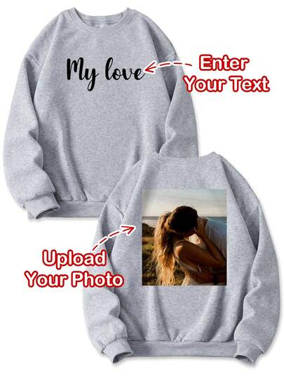 Customize Women's Fleece Sweatshirts With Text On The Front And Photos On The Back. Customize Original Designs For Special Sweatshirts, Perfect For Everyday Wear, Halloween, Or Christmas. Customize Thick, Warm Sweatshirts For Fall And Winter. Design A Personalized Printed Sweatshirt For Your Girlfriend, Family, Or Yourself.