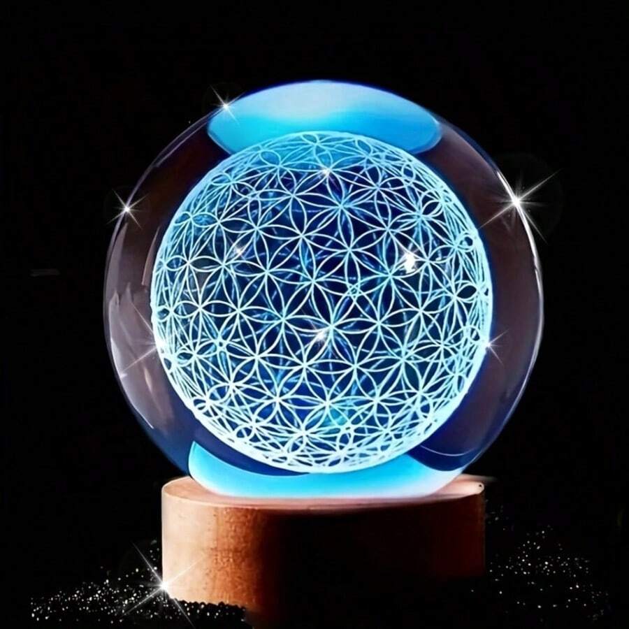 3D Crystal Ball Flower Of Life, USB Powered Colorful LED Night Light - Exquisite Glass Ball Decor, Suitable For Christmas, Halloween, Thanksgiving, Valentine's Day - Perfect Gift For Family, Friends And Colleagues - Great For Home And Office Decoration