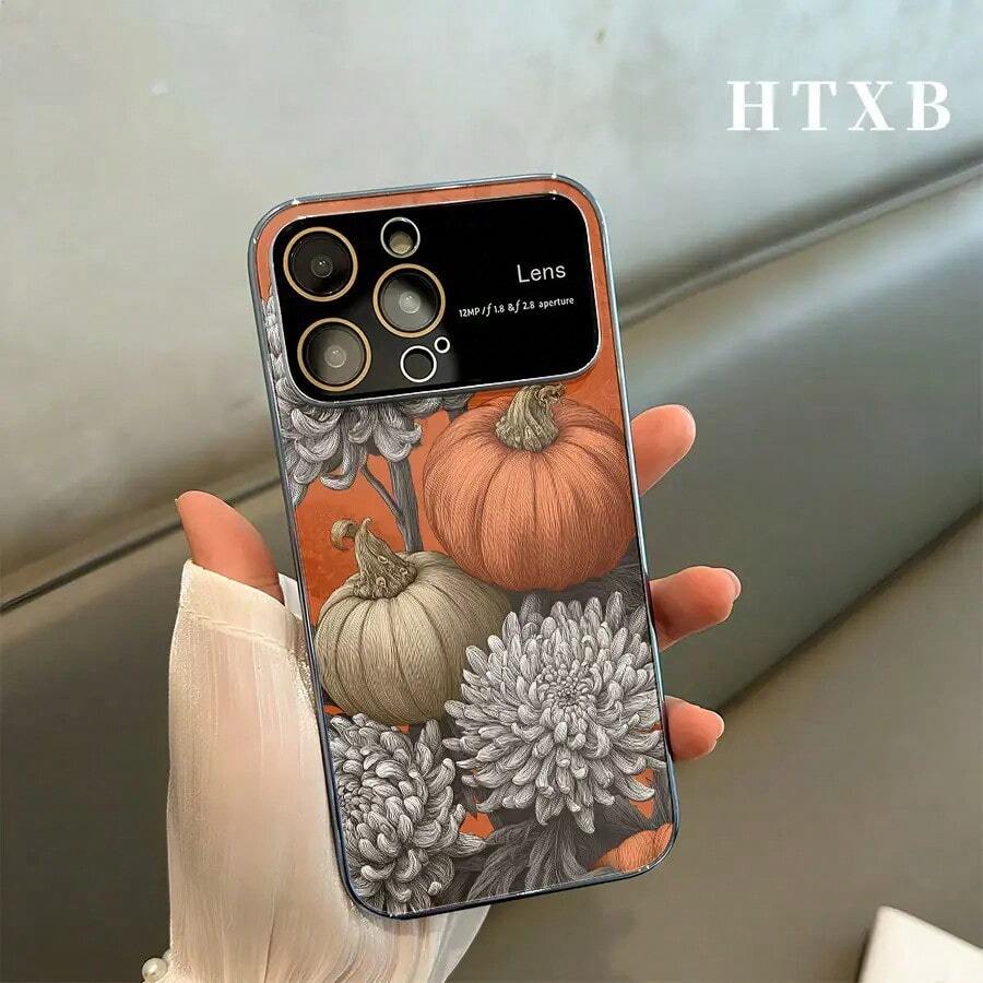 Teléfono Galvanizado Con Diseño De Calabaza Naranja | Modelos 2 en 1 con ventana de visualización grande esmerilada AG que incluyen las series 17, 16, 15, 14 y 13. - Plateado - Ver 1