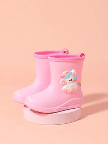 2025 New Children's Mid-Calf Rain Boots, Thick Warm Durable Rubber Boots With Cute Cartoon Unicorn & Rainbow Trim, High-End Rubber Shoes For Girls, Elementary School Students, Fresh Style Mid-Calf Rain Boots
