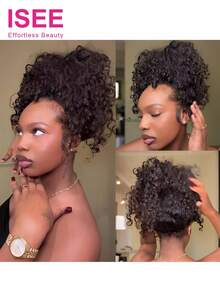 ISEE Half Wig Human Hair Water Wave Human Hair Glueless Wigs Seamless Clip Ins Flip Over Wear Go Wig Invisible Hairline Beginner Friendly 14-28 Inch - SNatural - View 5