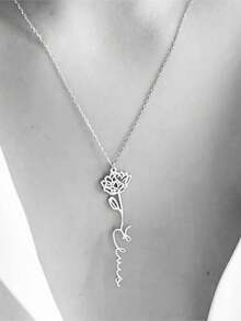 Customized Name Necklace, Stainless Steel Personalized Birth Month Flower Gold Letter Pendant Necklace, Fashion Simple Creative Bridesmaid Gift, Christmas, Mother's Day Gift For Mom, Customized Women Jewelry/Personalized Name Necklace/Birth Flower Jewelry/Floral Name Necklace/Handmade Birthday Gift/Gift For Her, Floral Design Personalized Name Necklace - Multicolor 2 - View 10