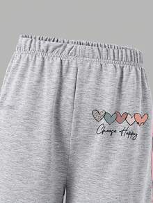 Tween Girl Heart Print Hooded Long Sleeve Top & Camisole With Long Pants Set - Grey - View 6
