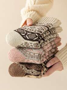 1/3/5 pares de calcetines de lana gruesa vintage de media pantorrilla, aptos para uso diario o regalo, otoño/invierno - Multicolor - Ver 9