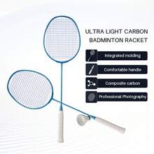 Badminton Rackets,Badminton Racket Set,Ultra Lightweight 82g Composite Carbon Fiber Attack And Defense Integrated Racket,Including 2 Rackets,2 Shuttlecocks,And 1 Ball Bag - Blue - View 2