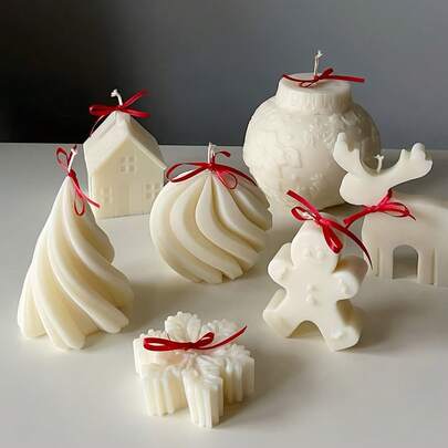 圣诞蜡烛模具，圣诞硅胶树脂模具 - 树、雪花、姜饼人、麋鹿，是送给朋友的完美圣诞礼物，适用于家庭聚会房间的桌面装饰、节日蜡烛制作、手工皂、巧克力