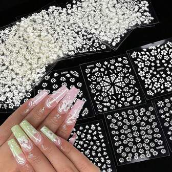 3D Flower Nail Art Stickers, Spring Floral Nail Stickers With Rhinestones, Cute Self-Adhesive Nail Art Accessories