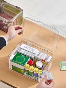 1件装单件式药品收纳盒，透明桌面收纳盒，密封收纳盒。小型家用药品收纳盒。多功能收纳，适用于化妆品、面膜、文具和杂物。 - 彩色 - 查看 3