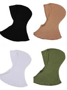 4 Peças/Conjunto Touca Interna Modal de Cor Sólida Com Capa Para o Pescoço, Elástica, Macia e Respirável para Mulheres, Lenço, Chapéu, Acessórios de Abaya, Véu Diário