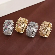 1pc Pointed Lace Hollow Design Cubic Zirconia Inlaid Fashion Ring For Women - Multicolor - View 11