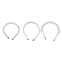 Metal Wave Hair Headbands, Black Spring Design, Unisex Sports Band, Pack Of 3 - 黑色 - 查看 1