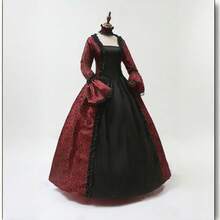 中世纪宫廷复古连衣裙，欧式角色扮演维多利亚服装表演长袍万圣节服装 - 紅色 - 查看 2