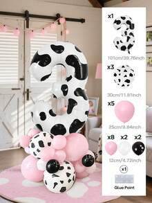 102pcs/21pcs Pink Cowgirl Theme Balloon Arch And Garland Set, 40 Inch Cow Print Balloons (Numbers 0-9), Cowboy Hat/Cowboy Boot Balloons, Farm Theme Birthday Party Decoration, Cream Print Latex Balloons, Farm/Barn Party, Baby Shower - Multicolor - View 17