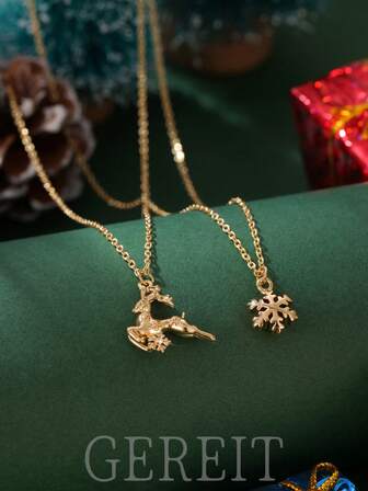 GEREIT 1 st halsband med julgrans- och snöflingehänge i 14k guldpläterat koppar, lämpligt för kvinnor, högtidskläder