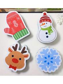 4 piezas de esponjas absorbentes y antiadherentes para lavar los platos con temas navideños - patrones festivos de copos de nieve, renos y manoplas de muñeco de nieve, herramientas de limpieza reutilizables para cocina y baño, decoración del hogar de temporada