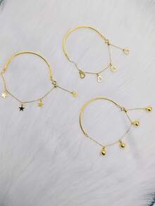 1件纪念毕业季半缝饰品扣圆线钢球流苏手链多种款式女士时尚星星月亮铃铛手链生日礼物饰品 - 金色 - 查看 11