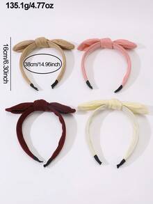 4pcs/Set Girls Corduroy Rabbit Ear Bow Headband Set - Multicolor - View 3