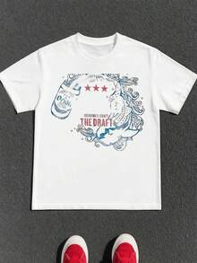 PLUS SIZE Okinawa Draft Beer Tee Fashion Print T-Shirt , Men's 220g New Summer Sports Fashion Printed Pure Cotton Short-Sleeved T-Shirt(1 PC)