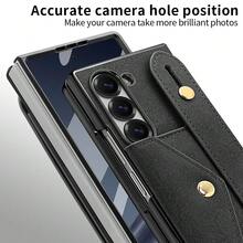 VIETAO Wristband Strap Holder Card Slot Electroplated Material Faux Leather Phone Case Compatible With Samsung Galaxy Z Fold 4 5 6 7 Phone Holder Stand Cover