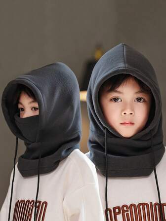 Barnens fleece varm mössa höst och vinter studenter cykling vindtät mössa halsduk pojke och flicka köldtålig förtjockad huvudskydd CS-mask