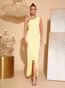 New Elegant 3D Floral Decor Deep V-Neck Sleeveless Dress, Suitable For Wedding Guest, Bridesmaid, Holiday Party, Formal Evening Gown