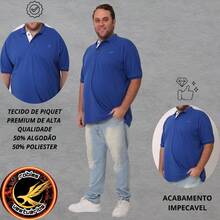 Camisa Polo Masculina Plus Size Piquet Premium Algodão Casual Trabalho Uniforme - Azul Royal - Visão 3