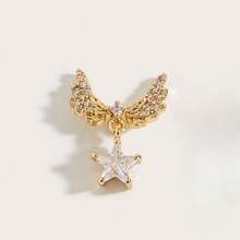 1pc Fashionable Stainless Steel Diamond Wing Star Earrings, Suitable For Women's Daily Wear