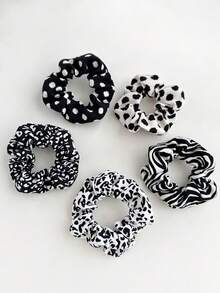 1pc Women's Cartoon Black & White Leopard Dot Wave Scrunchie, Elegant Retro Fashion Versatile Hair Accessory For Ponytail & Bun, Suitable For Daily Hairstyles, Ponytail Holders, Hair Elastics, Hair Rubber Bands, Scrunchies, Hair Rope ,Animal Print