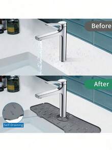 1 Pc Thickened Silicone Faucet Drip Pad, Durable Sink Splash Guard And Absorbent Drainage Mat, Anti-Slip Waterproof Pad For Kitchen And Bathroom Faucet Area, Reusable Sink Protector To Keep Countertop Dry And Clean, Modern Sink Accessories For Home, Apartment, Office And Hotel Use (Easy To Clean, Washable Silicone Material, Not Fabric)