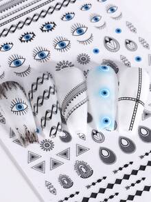 2 PIEZAS Diseños de uñas con ojo malvado negro y azul Pegatinas de arte de uñas 3D autoadhesivas Calcomanías Decoración de manicura Patrón de línea geométrica Accesorios de arte de uñas - Multicolor - Ver 7
