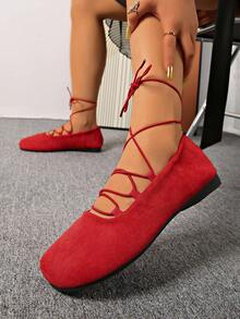 Women's Round Toe Flat Soft Bottom Casual Shoes, Versatile Solid Color Elegant, Fashionable Vacation, Neutral Sports, Preppy School, Party, Basic, Beach, Bohemian Casual, Cute Fairy, Punk Retro, Wedding, Business Party, Outdoor, Sexy Chinese Style, Lolita, New Chinese Style, Y2K Gothic, Western, Streetwear , Cute Western Wedding, Chinese Wedding, Nightclub, Workwear Criss-Cross Drawstring Sandals, Beach, Holiday, Wedding, Office, Home, Gym, Outdoor, Spring, Summer, Autumn, Winter