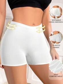 无缝弹力白色女士短裤，丝滑无缝短裤，防摩擦舒适不卷边无缝女士内裤，女士内衣，女士三角裤，适合春夏穿着 - 白色 - 查看 8
