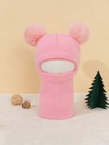 1pc Cute Double-Pom Beanie For Boys And Girls, Perfect For Winter Balaclava Knitted Hat For Autumn And Winter.