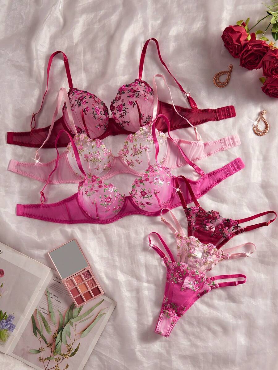 3pcs Women's Sexy Lingerie Set, Mixed Color, Daring & Sexy Ladies Bra Set