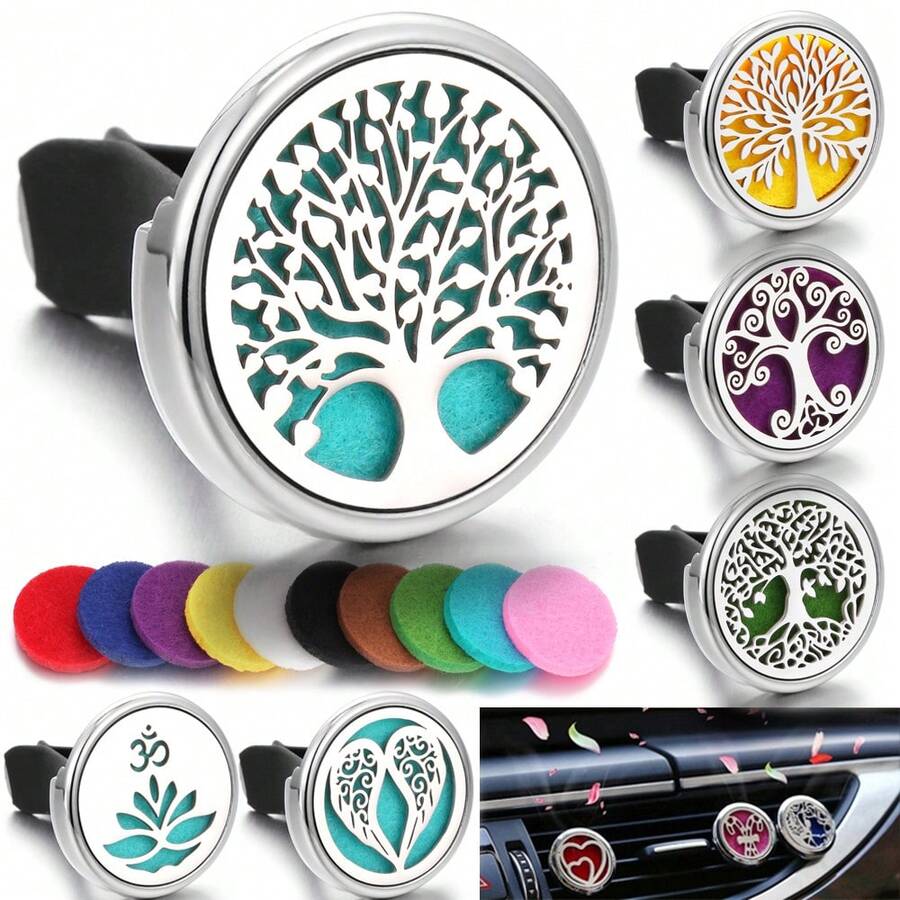 1PC New Arrival Tree Of Life Aromatherapy Diffuser Car Air Freshener Alloy Stainless Steel Aroma Essential Oil Diffuser Car Vent Clip Perfume Lockets Pendants Car Fragrance Diffuser Clip Effective In-Car Fragrance Diffuser With 10pcs Pads