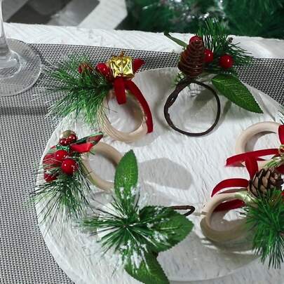 Christmas Theme Napkin Ring Simulation Pine Cones Pine Needle Decoration For Multiple Occasions Dining Table Layout Three Packs