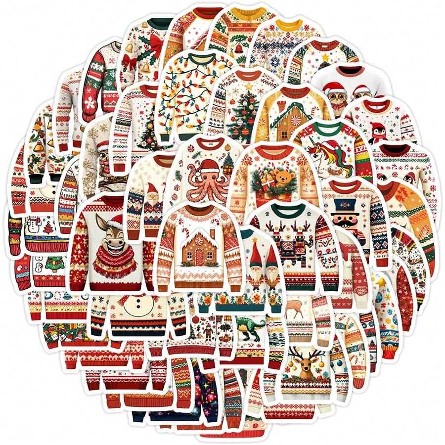 50 件圣诞毛衣贴纸美观贴纸高品质贴纸贴花剪贴簿、日记本、笔记本电脑、保险杠、滑板、水瓶、电脑、手机贴纸可以为您的生活带来很多乐趣，是送给成人的完美礼物 - 彩色 - 查看 1