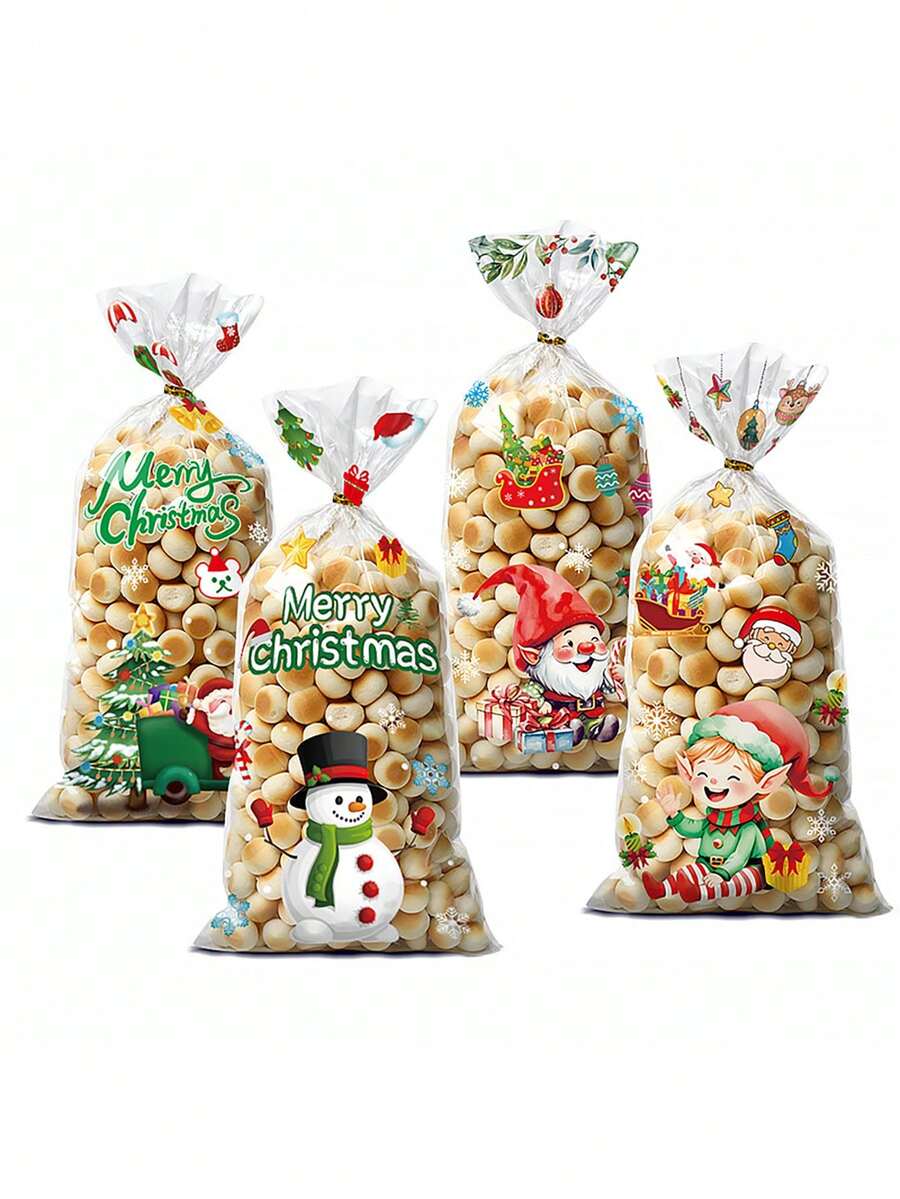 Pacote com 50 novos sacos de doces de Natal, sacos para presentes de Natal, sacos para biscoitos, sacos de celofane para guloseimas, sacos para lembrancinhas de festa