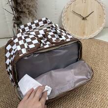 Checkered Toiletry Bag,Large Capacity Water-Proof Plaid Cosmetic Bag,Women Multi-Partitions Makeup Bag,Dust-Proof Wide-Open Puffy Organizers For Travel Accessories , Portable Travel Bag With Strap For Putting On Suitcase - 棕色 - 查看 8