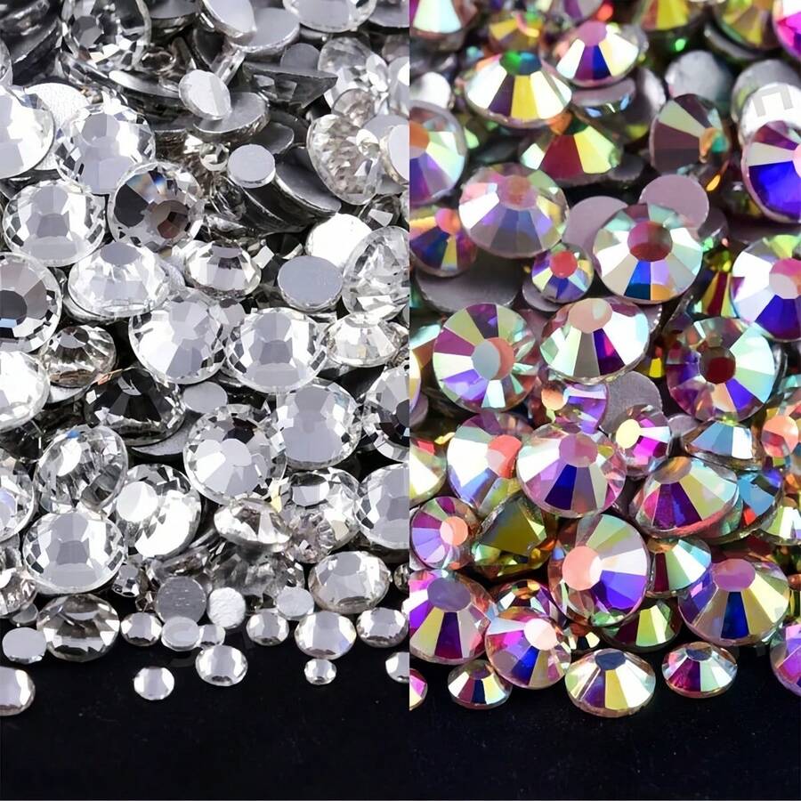 0,2cm/0,3cm/0,4cm/0,5cm Cristal Branco Strass Bottom Plano Decoração de Resina Imitação de Diamante, Material Decorativo para Artesanato DIY, Sapatos, Roupas