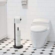 Floor Standing Toilet Paper Holder Stainless Steel Paper Roll Holder Storage Rack Bathroom Standing Paper Towel Holder - Black - View 3