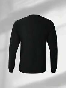 Men's Long Sleeve Crew Neck T-Shirt-Man Ghosts Print - Fall/Winter Casual Wear - Perfect Christmas/Halloween Gift For Him - Dad's Birthday Present - 黑色 - 查看 2