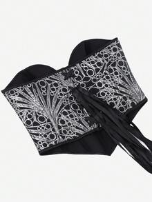 Corset Top Strapless Women Shapewear Bustier Punk Style Embroidery Bodysuit Slim Tight Boned Bodice - Silver - View 6