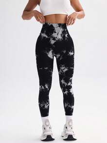 扎染紧身裤，女士收腹运动跑步瑜伽裤，Core Rhythm 扎染印花高腰弹力运动紧身裤