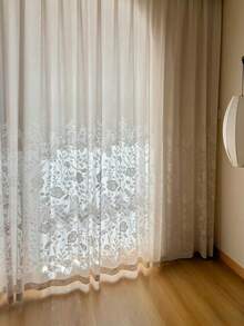 1pc Fashion Versatile Floral Voile Curtain, Bohemian Solid Color Curtain With Oversized Rod Pocket Design For Easy Installation, Suitable For Living Room, Bedroom, Dining Room, Study, Kitchen, Office, Classroom And More, Home Decor Window Curtain - Beige - View 11