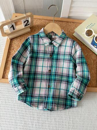 Young Boy Multicolor Plaid Print Button-Up Shirt