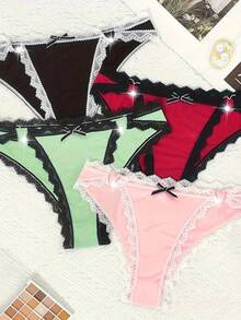 4PCS, Lace Underwear, Heart-Shaped Bow Triangle Underwear, Sexy, Soft And Breathable, Women's Full Coverage Underwear, Women's Lingerie&Underwear - Nhiều màu - Xem 7