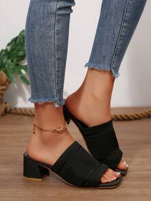 Summer Fashion Commuter Solid Color Chunky High Heel Slides